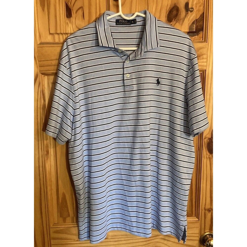 Polo Ralph Lauren Shirt Mens XL Light Blue Pony Short Sleeve Striped Golf Tennis